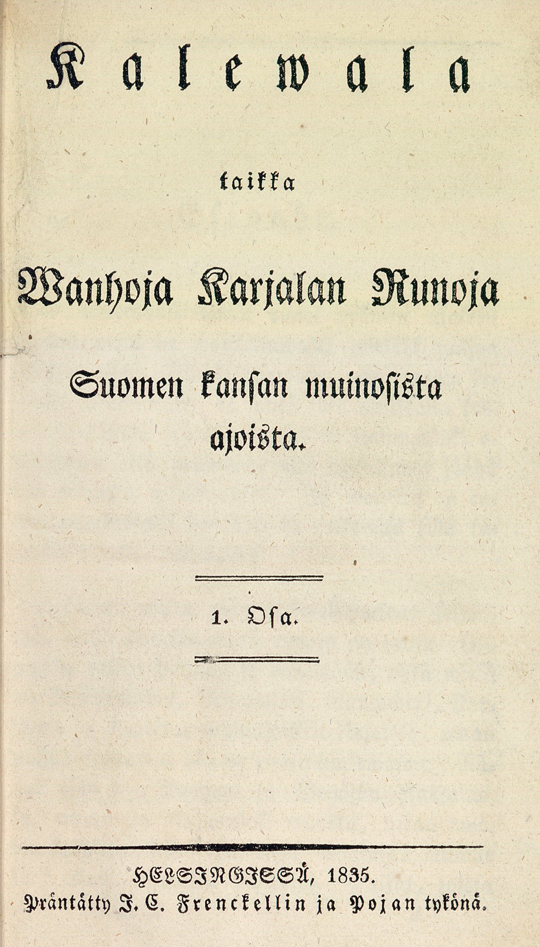 Kalevala, title page of the first edition, 1835