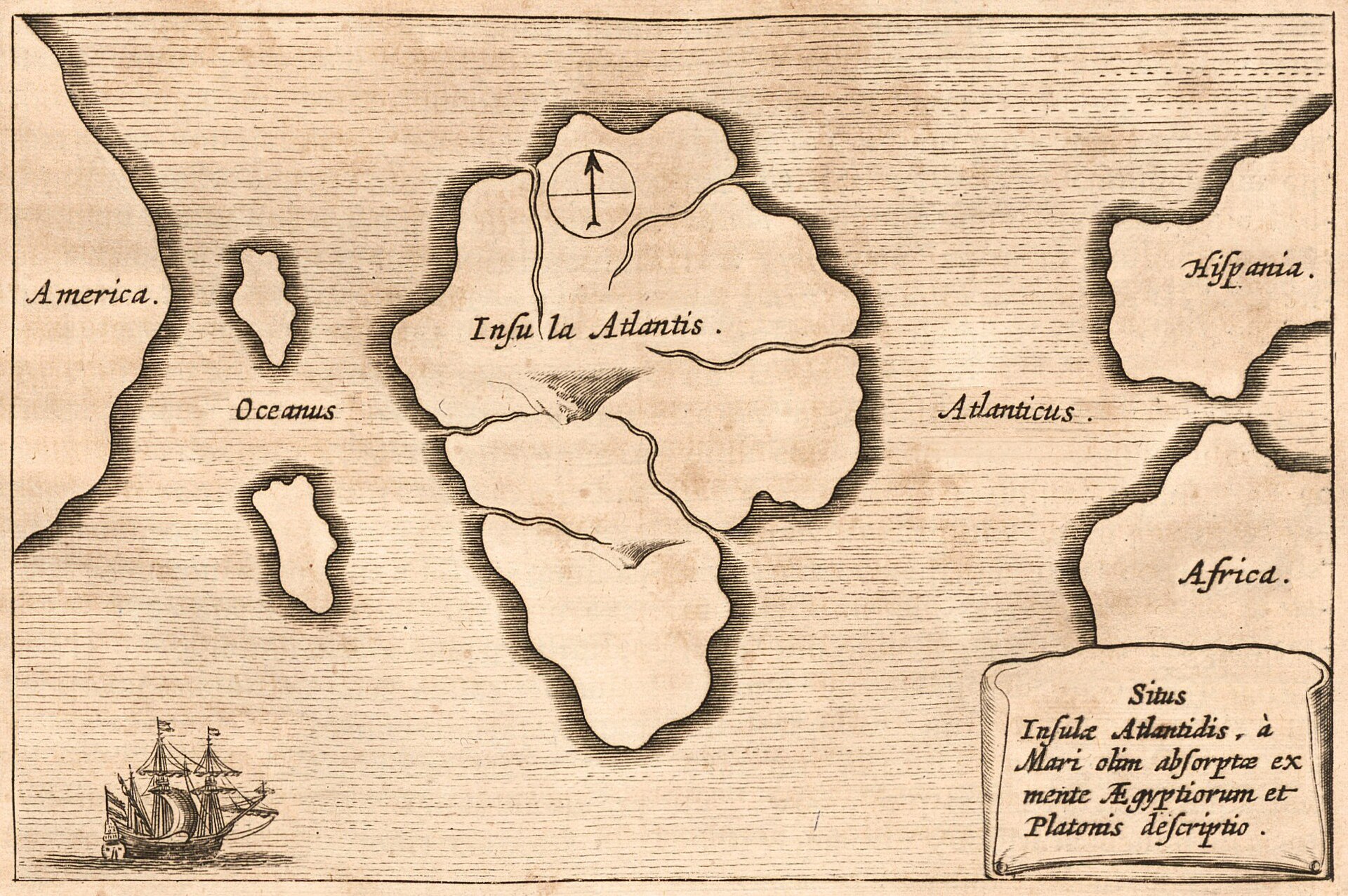 Atlantis according to Athanasius Kircher, 1678